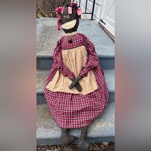 Primitive Folk Art Rustic African American Rag Doll Handcrafted Rustic XL 47”